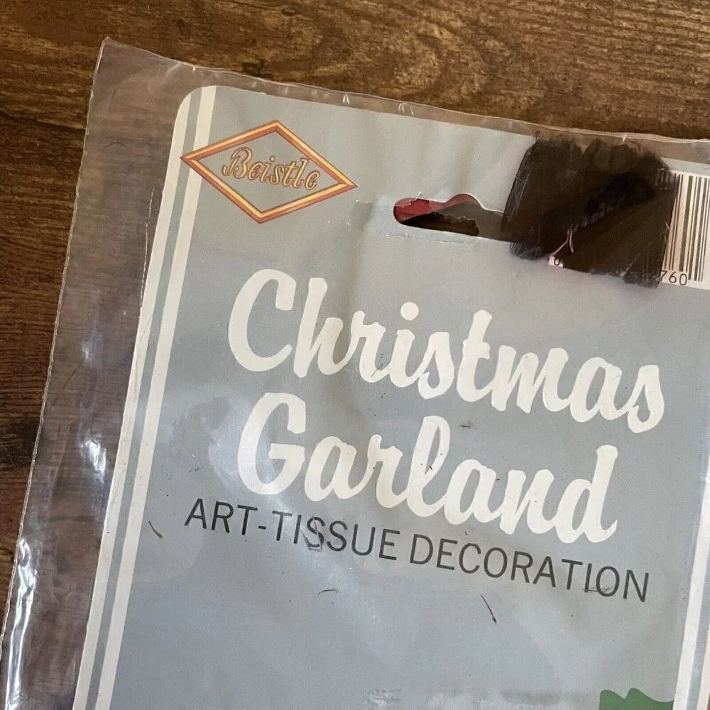 Vintage Beistle Christmas Garland Red Green Tissue Paper Decoration Trees Bells